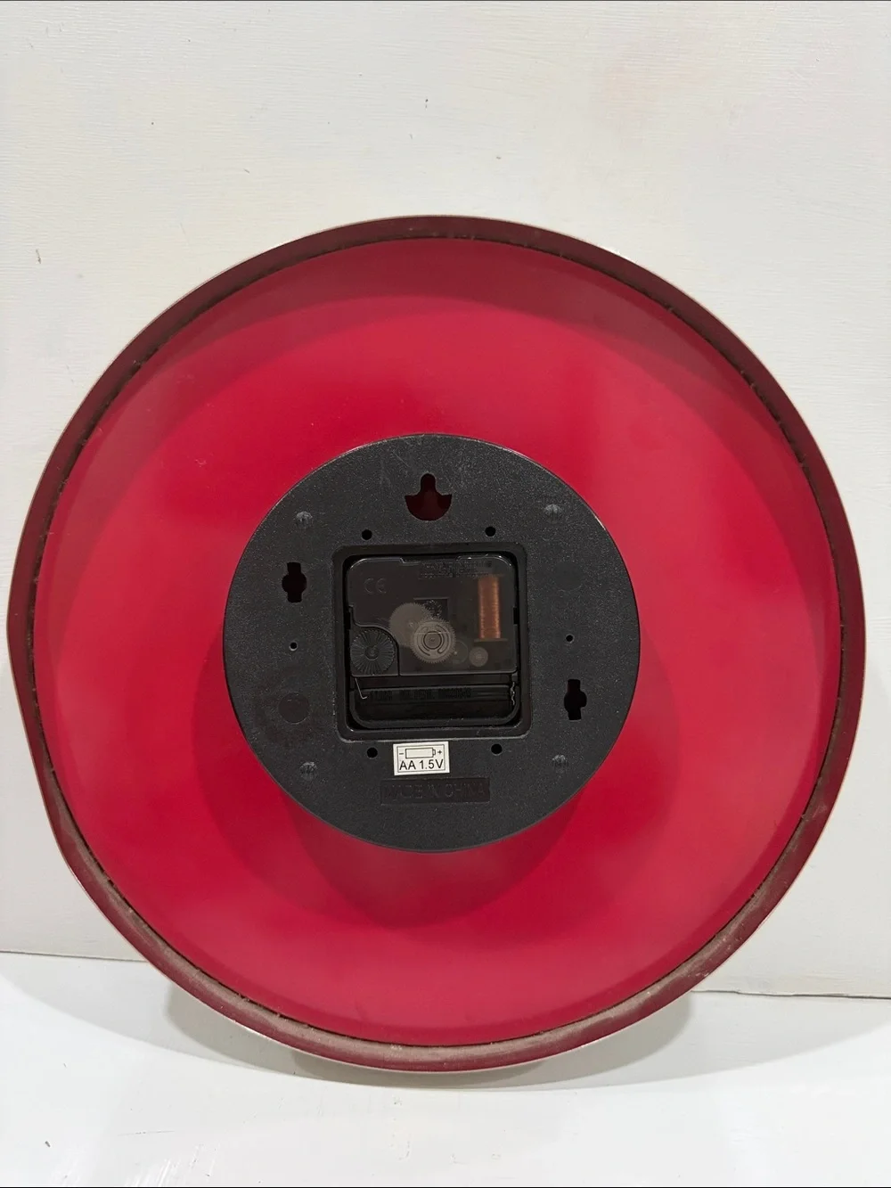 Contemporary Red Wall Clock 11” in Diameter with Brushed Silver Numeral Frame